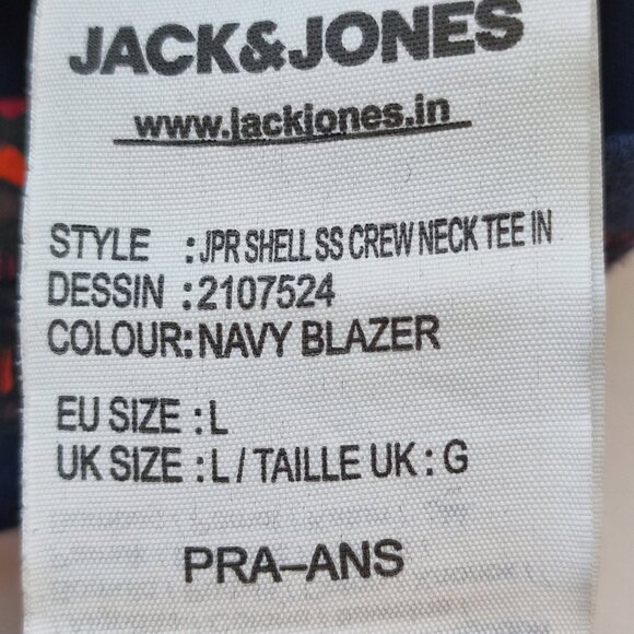 Jack & Jones T-shirt men's size L navy blue with orange graphic pattern slim fit - Picture 5 of 9